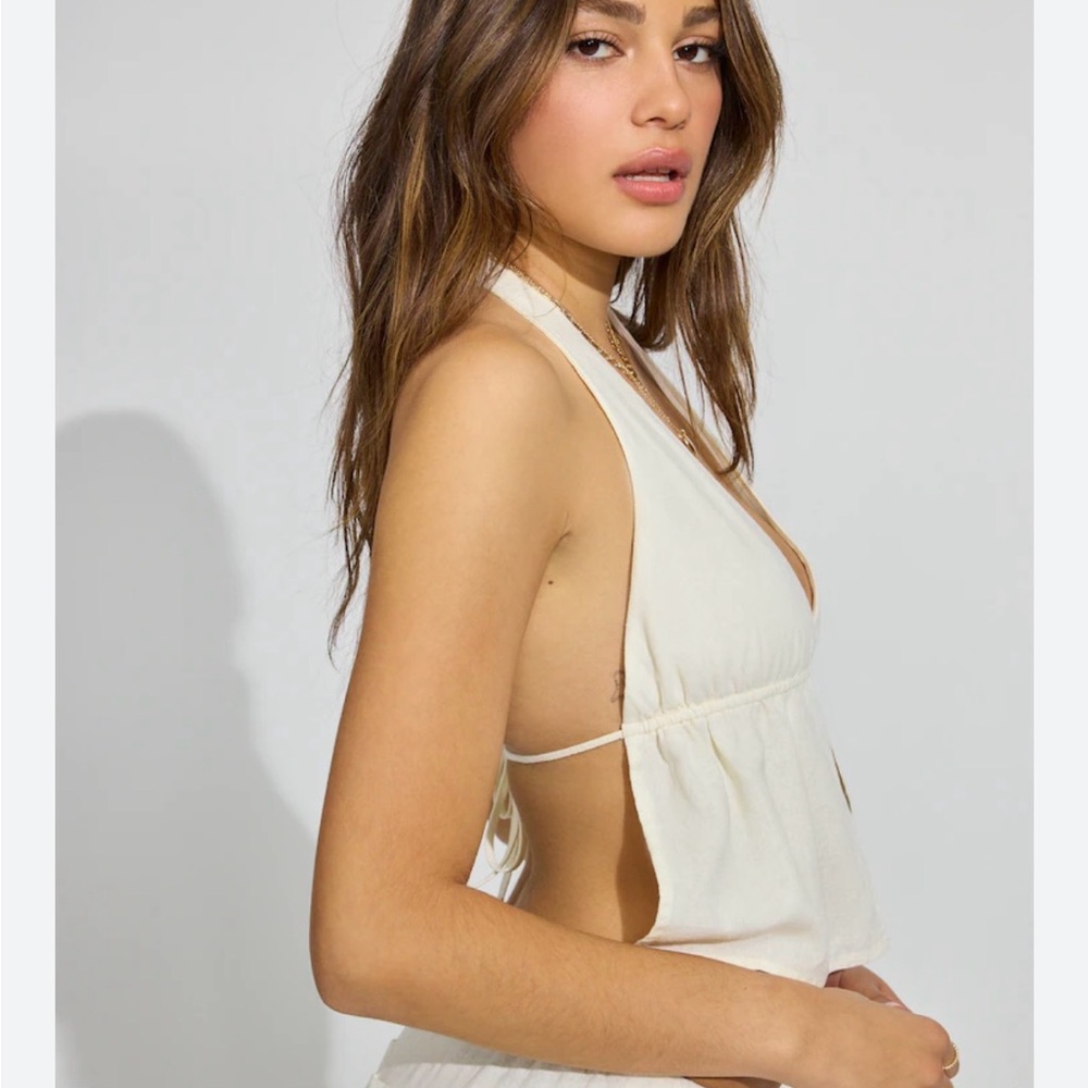 Garage Cream Halter Top - Open Back
